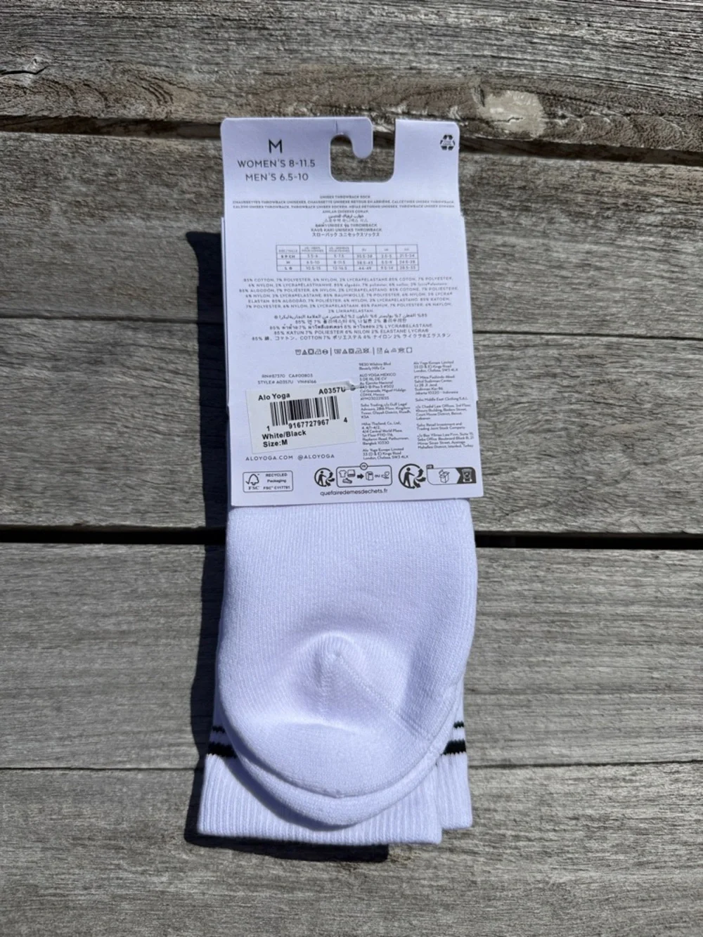 ALO Unisex Throwback Sock‎ - Athletic WHITE BLACK NWT